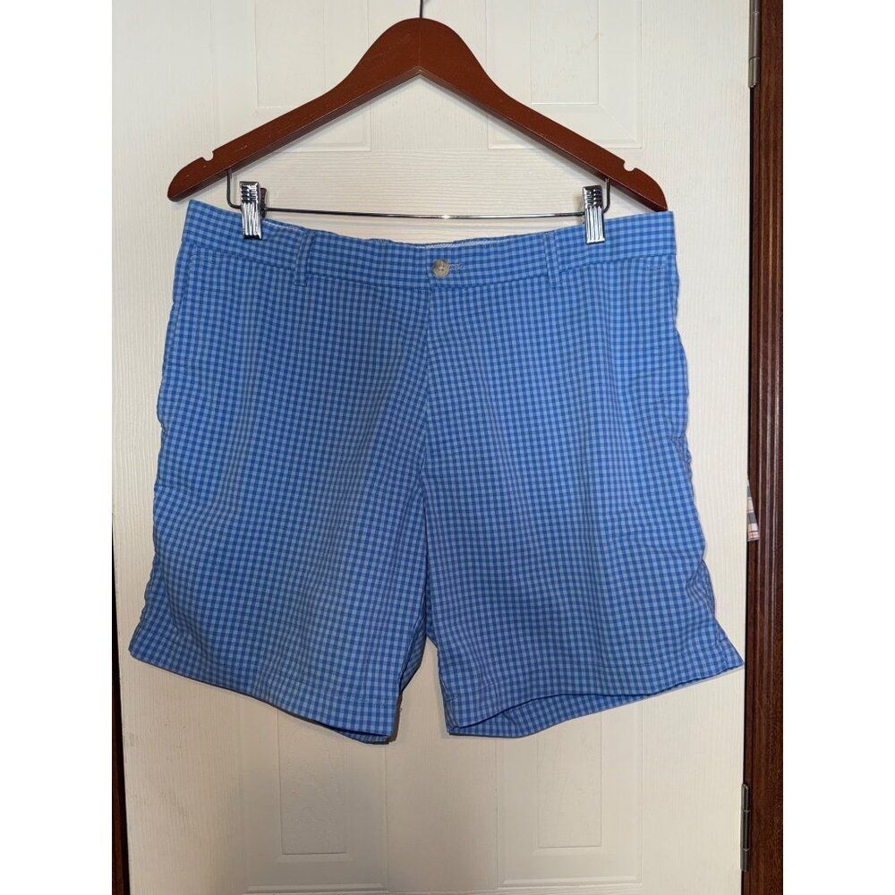 Peter Millar Blue Gingham Plaid Golf Shorts‎ Oakmount Country Club Sz 34